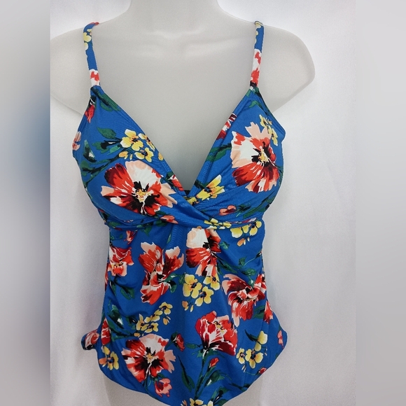 LAUREN RALPH LAUREN Blue Floral Summer Tankini Top -(#69) - Picture 1 of 6